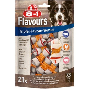 8in1 Triple Flavour Bones XS, 21er Packung Kausticks für kleine Hunde.