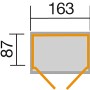 Grundriss Weka Balkon- und Terrassenschrank mit Satteldach, 163x87cm, zur Illustration der Abmessungen.