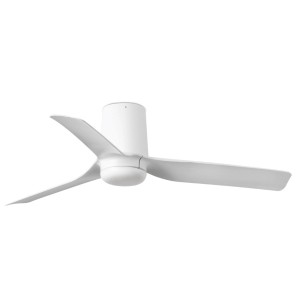 Weißer FARO Mini Punt Tub Deckenventilator, 90 cm, mit drei Flügeln und Fernbedienung.