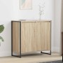 Sonoma Seitenschrank mit 2 Türen, Holzwerkstoff, schwarzes Metallgestell. Moderner Wohnzimmerschrank.
