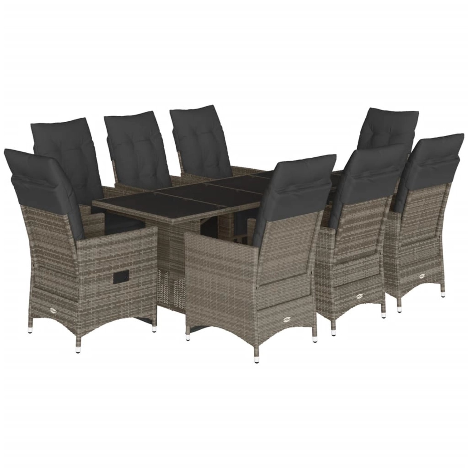 vidaXL 9-tlg Garten-Bistro-Set mit Kissen Grau Poly Rattan Modell 1
