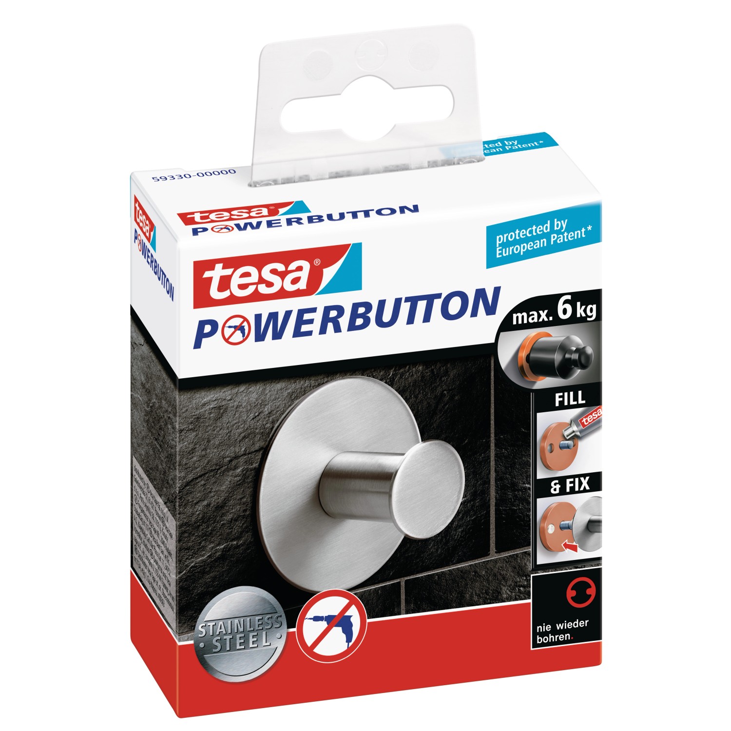 Tesa Powerbutton Haken Classic Edelstahl Rund