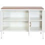 Weiße MCW Kommode L84-3 mit Holzplatte, 3 Türen und offenen Fächern. Schubladenkommode für Wohnzimmer.