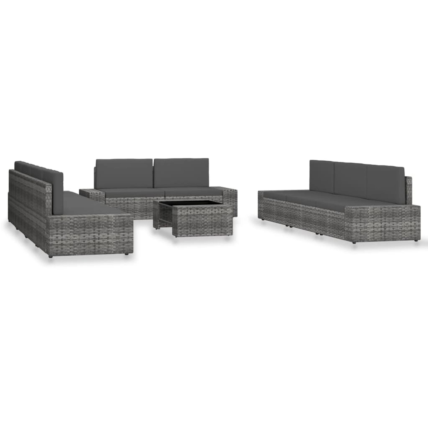 vidaXL 10-Tlg Garten-Lounge-Set Poly Rattan Grau 3054607