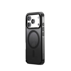 Schwarze, transparente Hama Handyhülle für iPhone 17 Pro. Magnetisch, mit MagSafe-Ring, verstärkten Ecken und Kameraschutz.