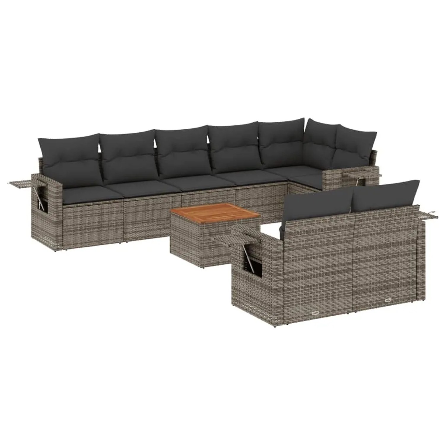 vidaXL 9-Tlg Garten-Sofagarnitur mit Kissen Grau Poly Rattan 3224653