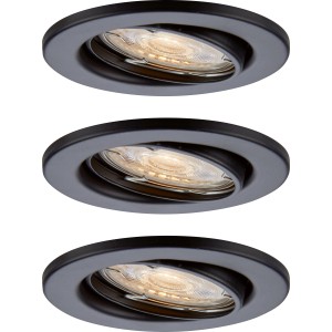 3er Set LED-Einbauleuchten 86R in Schwarz, Metallgehäuse, warmweißes Licht für Innenräume.