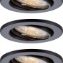 3er Set LED-Einbauleuchten 86R in Schwarz, Metallgehäuse, warmweißes Licht für Innenräume.