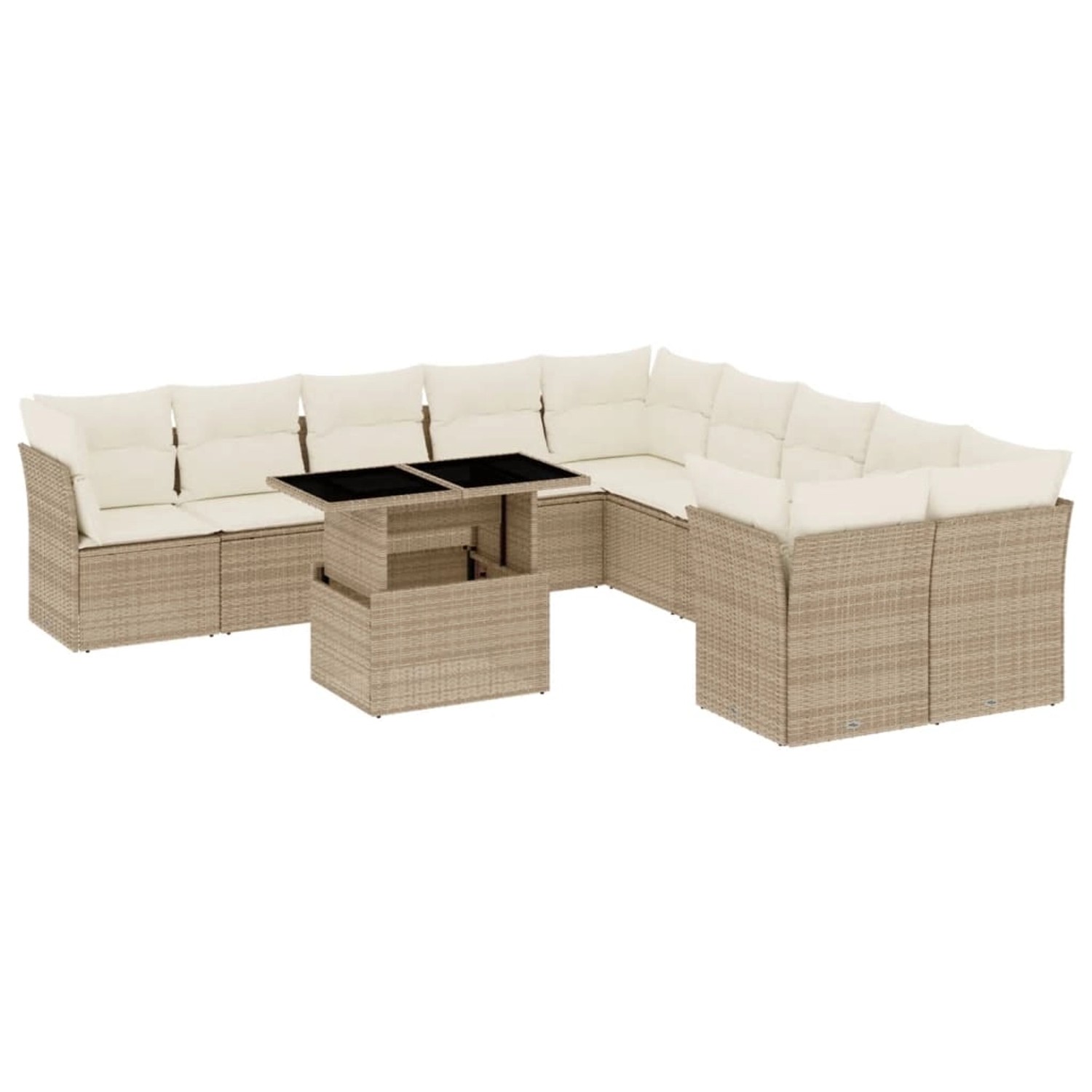 vidaXL 11-Tlg Garten-Sofagarnitur mit Kissen Beige Poly Rattan 3266878 günstig online kaufen