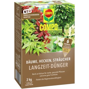 Packung Compo Langzeit-Dünger für Bäume, Hecken und Sträucher, 2 kg. Spezialdünger für gesundes Wachstum.