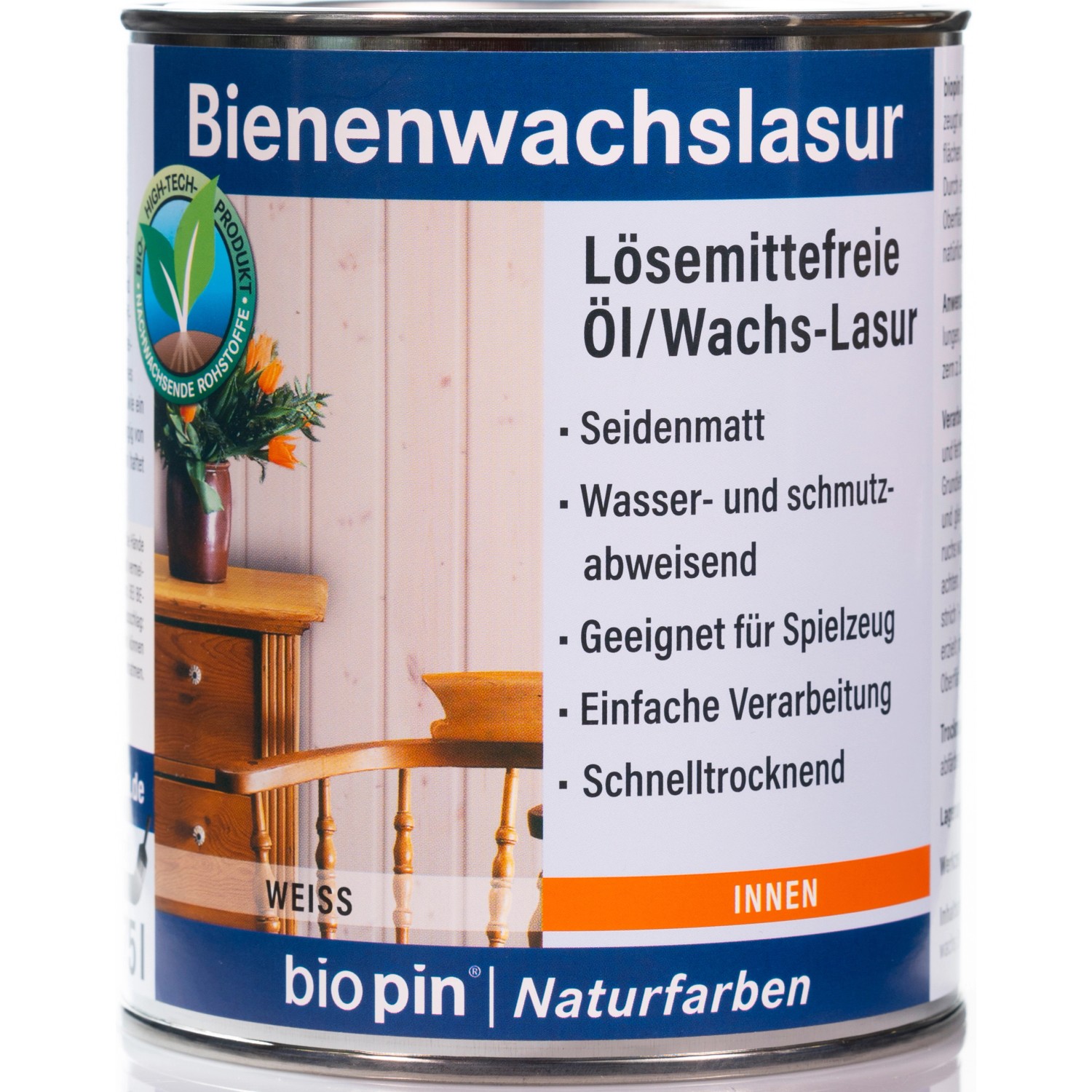 Biopin Bienenwachslasur Weiß 750 ml