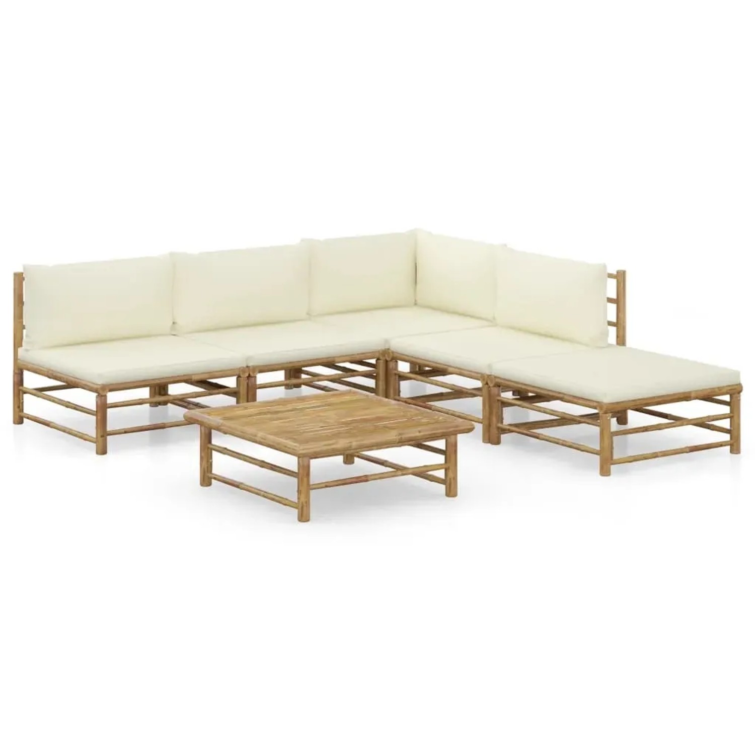 vidaXL 6-Tlg Garten-Lounge-Set mit Cremeweißen Kissen Bambus 3058235