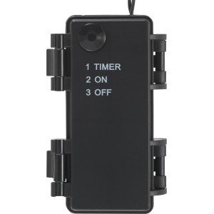 Detailansicht des Batteriegehäuses der LED-Lichterkette mit Timer-Funktion.