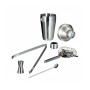 Glänzendes 5-teiliges Cocktailset aus Edelstahl mit Shaker, Messbecher, Löffel, Eiszange und Barsieb für die Hausbar.