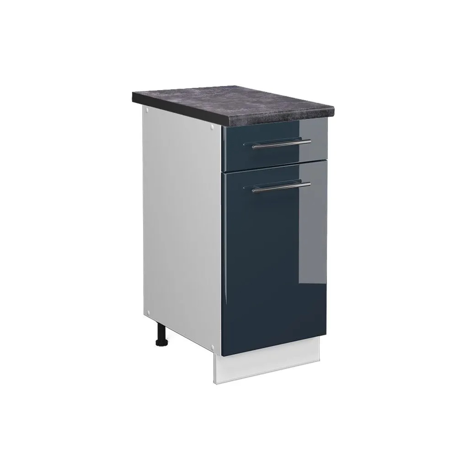 Vicco Küchenunterschrank Fame-Line DunkelBlau Hochglanz Weiß 40 cm AP Anthrazit