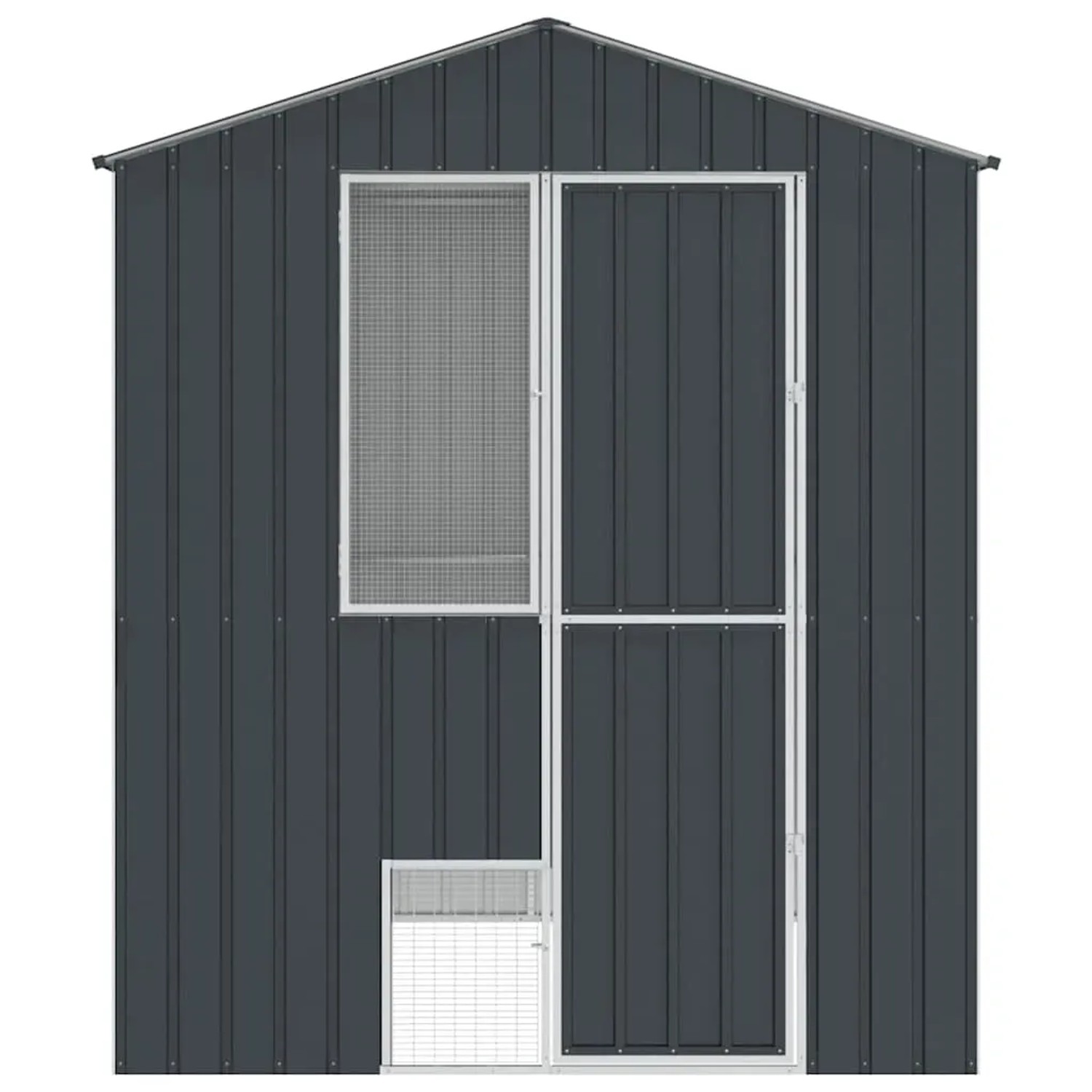 Anthrazitfarbene vidaXL Vogelvoliere aus verzinktem Stahl, 215x210x247 cm.