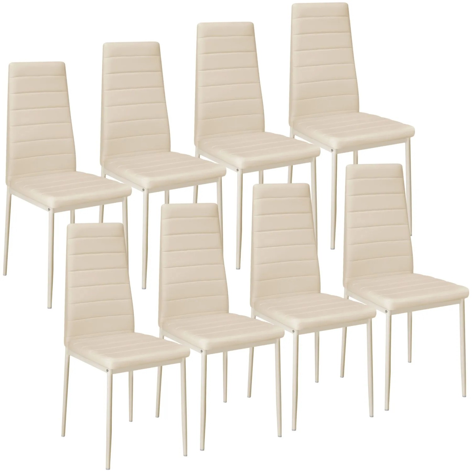 Tectake Set Esszimmerstuhl Thomas Gepolstert Mit Kunstlederbezug Hohe Rückenlehne 8Er Set 45 x 48 x 98 50 cm Beige