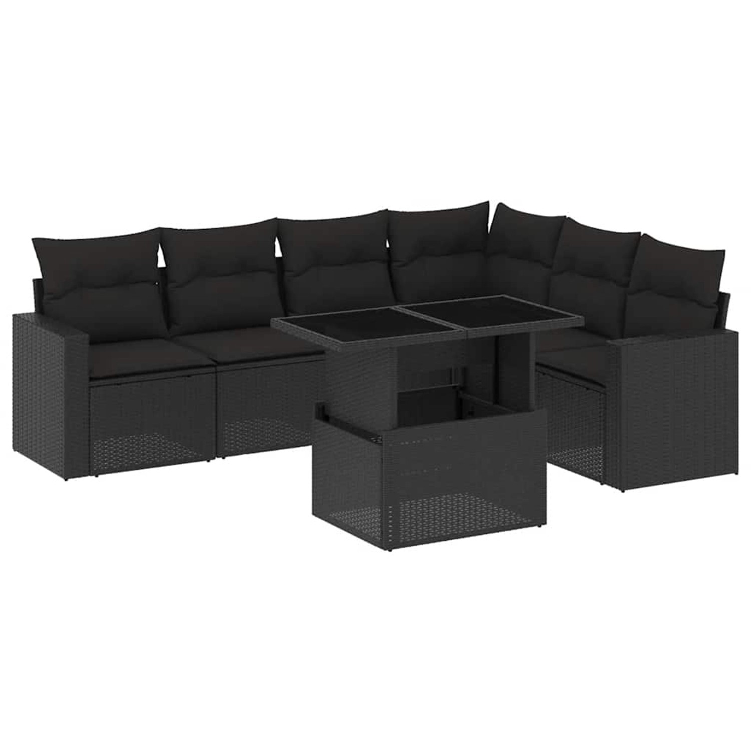 vidaXL 7-Tlg Garten-Sofagarnitur mit Kissen Schwarz Poly Rattan 3267295
