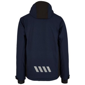 Navy Wintersoftshelljacke von Hans Schäfer Workwear in Größe M, Rückansicht mit Reflektoren.