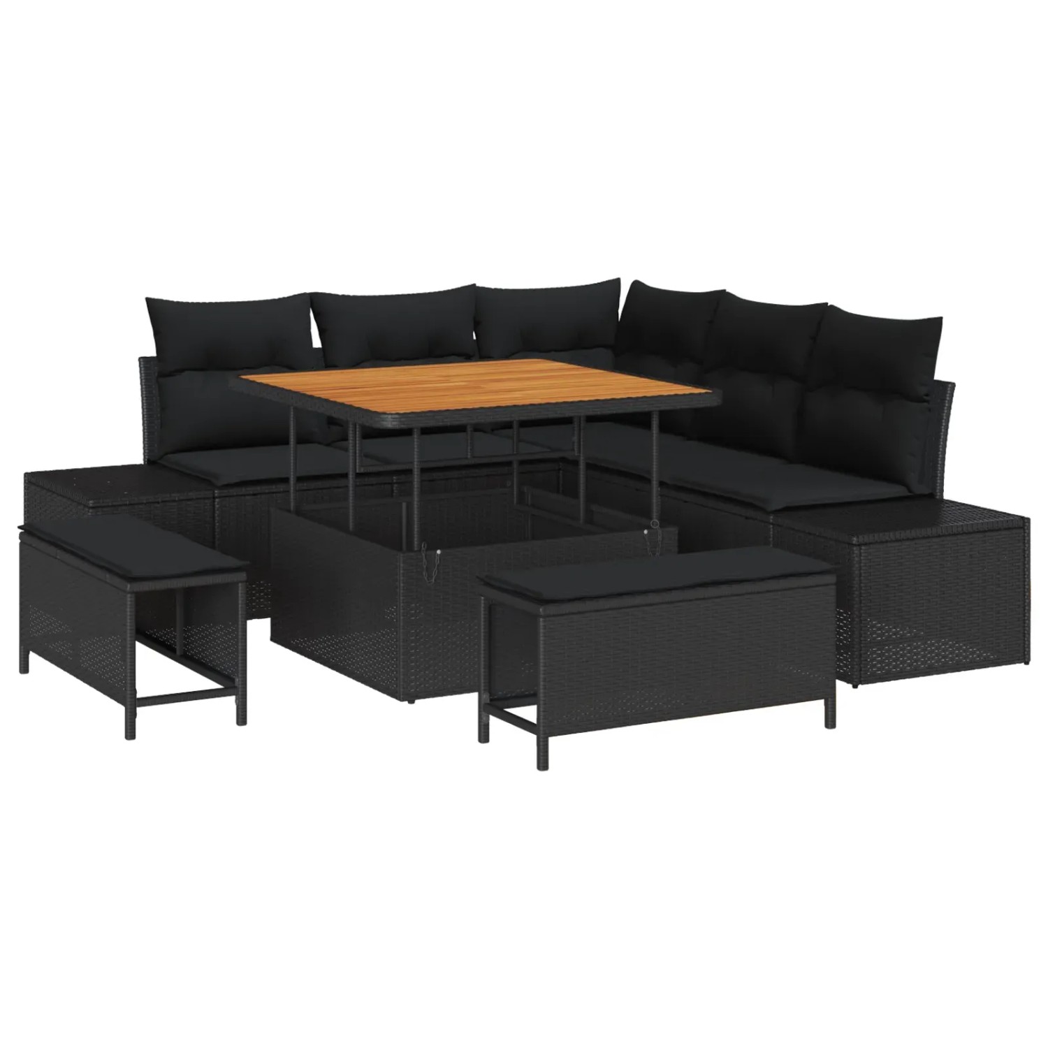 vidaXL Garten-Sofa-Set mit Speicher 8-Tlg Schwarz Poly Rattan 3364724