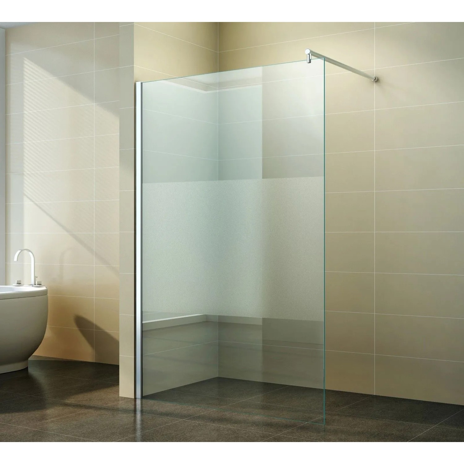 Walk-In Duschabtrennung, teilsatiniert, 110x200 cm. Barrierefreie Dusche mit Stabilisierungsstange.