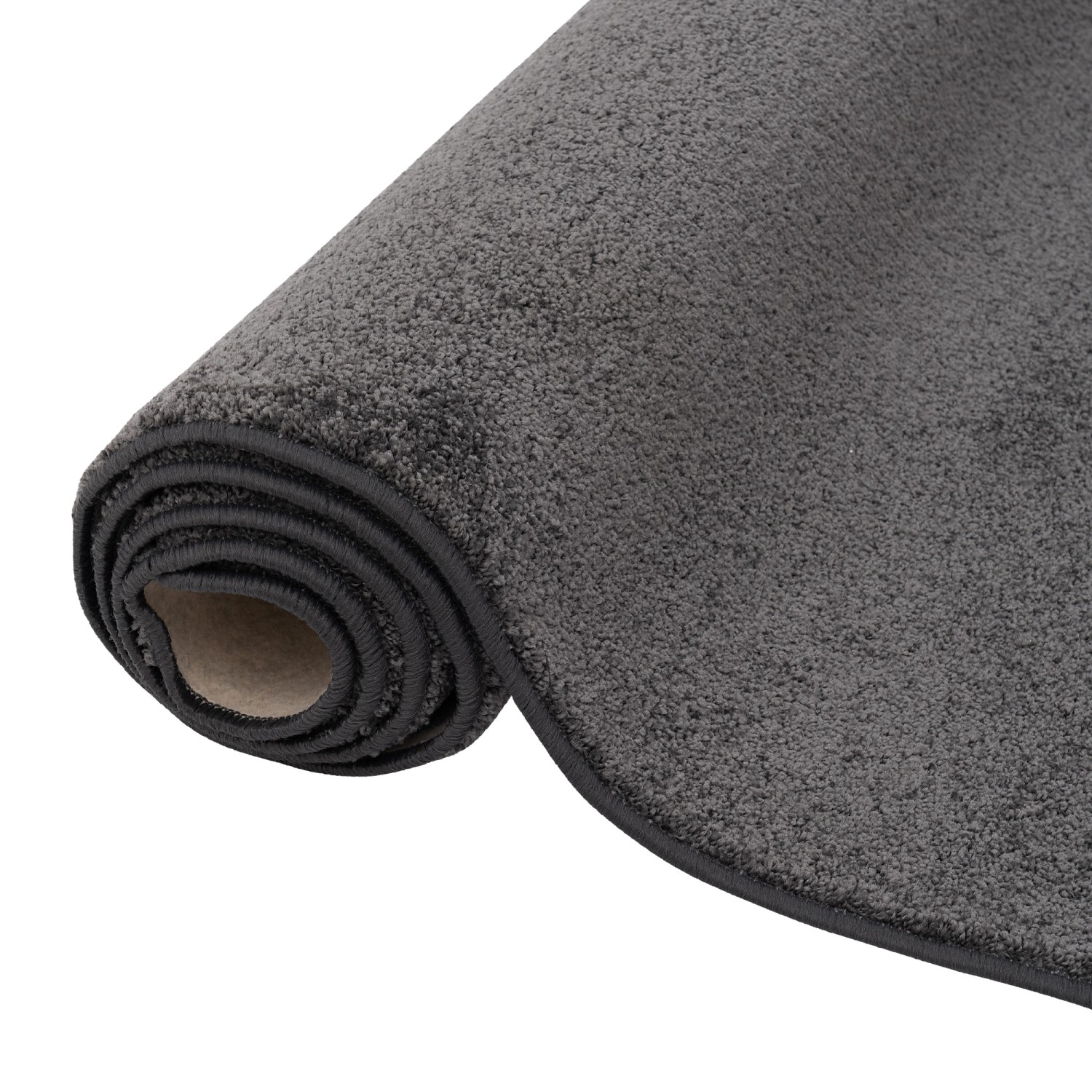 Gerollter, anthrazitfarbener Snapstyle Hochflor Teppichläufer Cottage, 80x160cm.