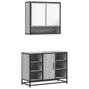 vidaXL 2-Tlg Badmöbel-Set Grau Sonoma Holzwerkstoff 3300943
