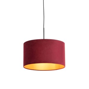 QAZQA Pendelleuchte mit Veloursschirm Rot Gold 35 cm Combi