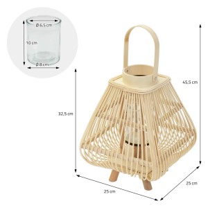 Bambus Laterne (H 45,5 cm) im Boho Stil mit Kerzenglas für gemütliche Lichtatmosphäre.