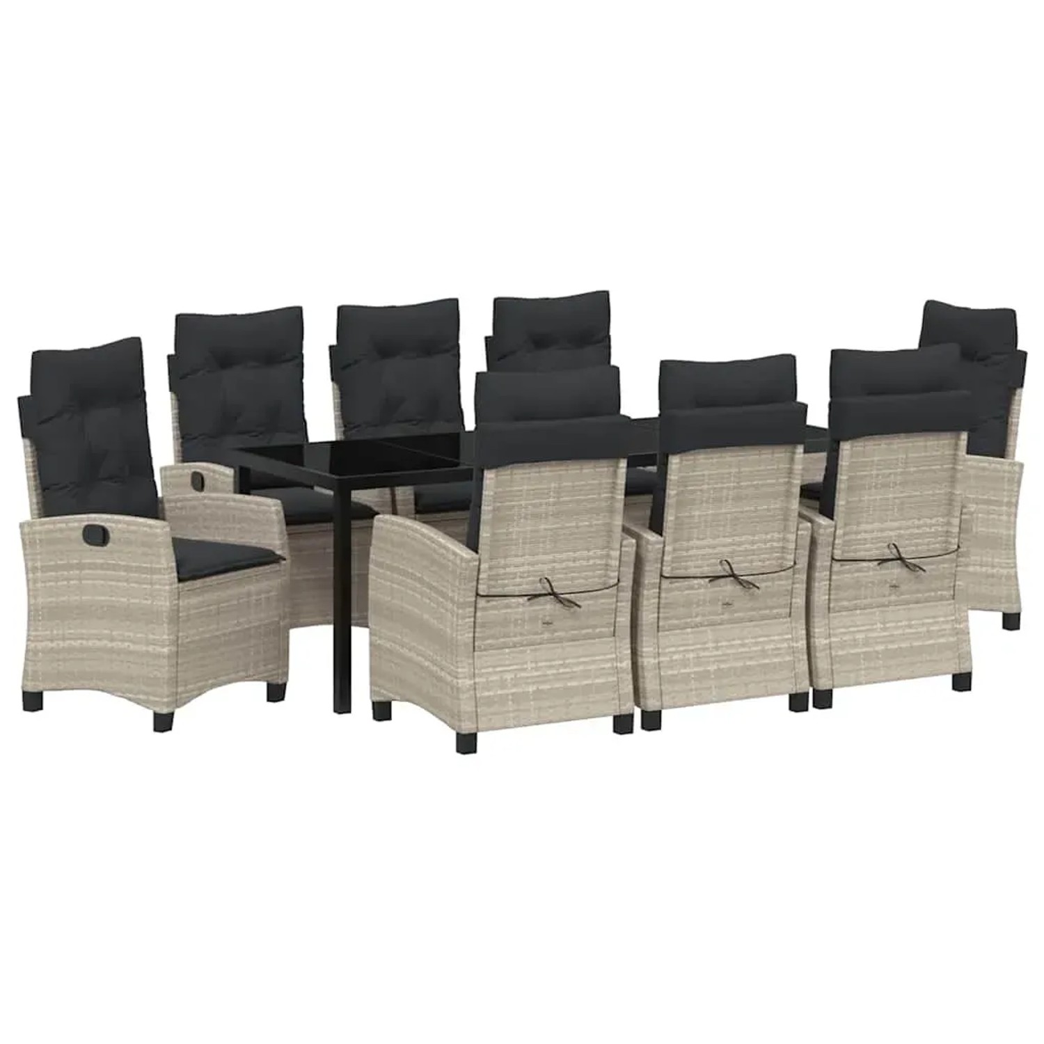 vidaXL 9-Teiliges Garten-Esszimmer Set mit Kissen in Hellgrau aus Poly Rattan 3380413