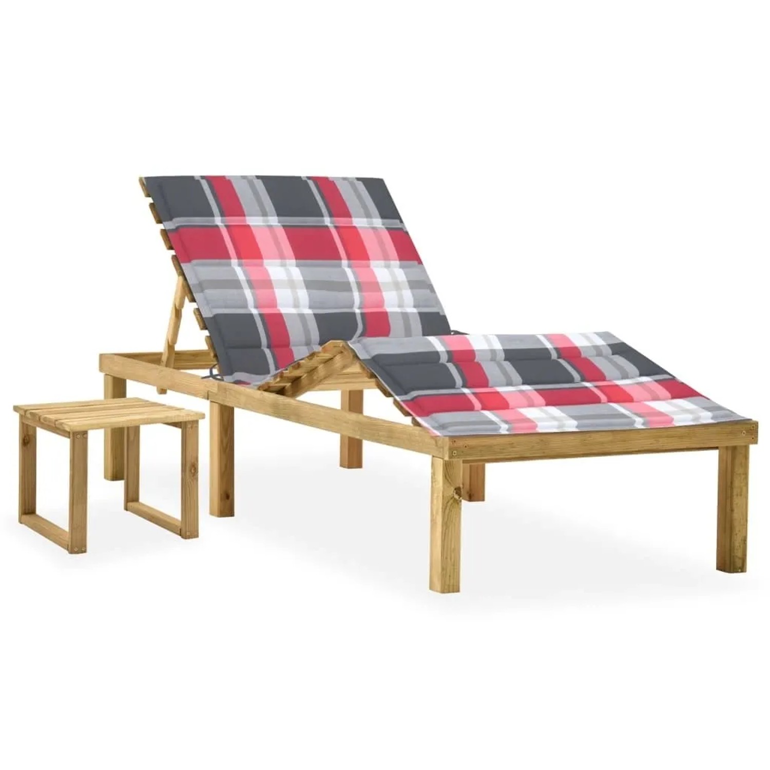 Furnicato Garten-sonnenliege Aus Grün Imprägniertem Kiefernholz Mit Tisch Und Auflage 200x70x315-77 Cm Mehrfarbig