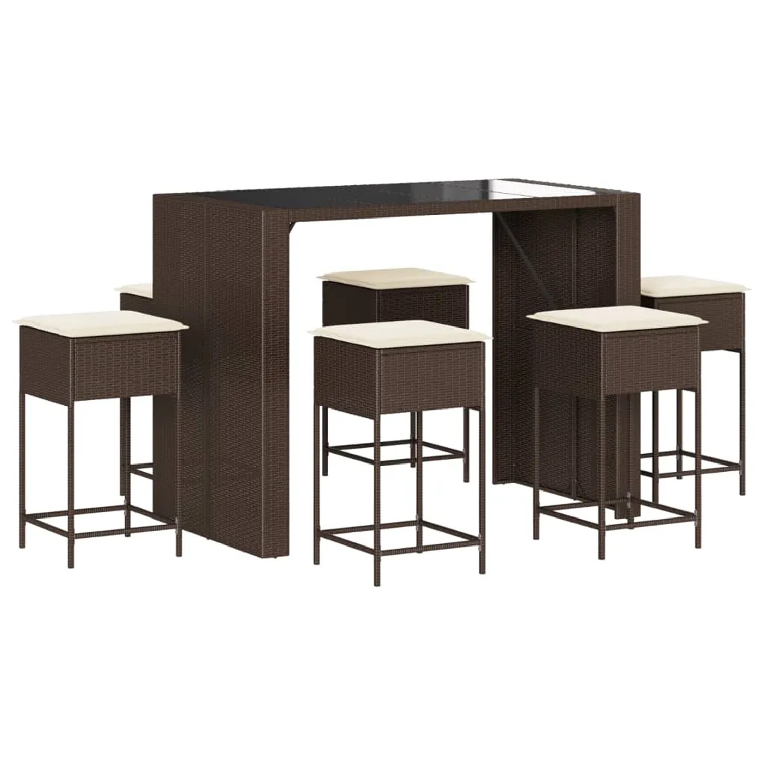 vidaXL 7-tlg Gartenbar-Set mit Kissen Braun Poly Rattan Modell 4