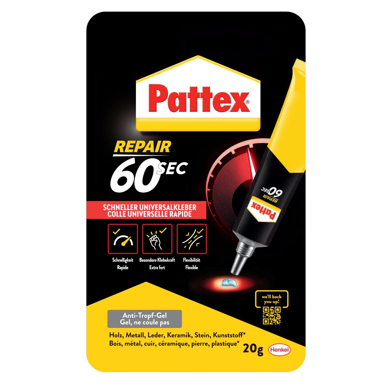 Pattex Universalkleber 60sec. 20 g Tube klar & farblos