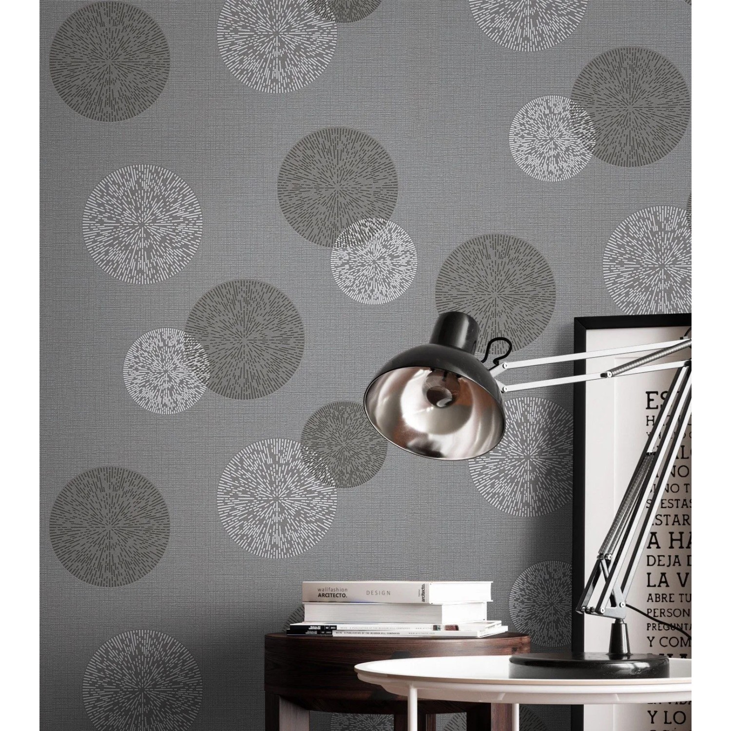 Newroom Vliestapete Raina Silber Kreise Retro Strukturiert FSC®_4