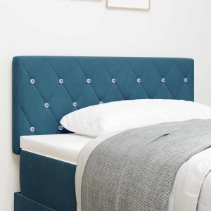 Dunkelblaues, gestepptes Kopfteil aus Polyester mit Zierknöpfen und LED-Lichtleisten. Ideal für Betten, 90 cm.