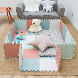 LittleTom Spielmatte, 9 blaue Puzzleteile (30x30 cm) als Krabbelunterlage im Kinderzimmer.