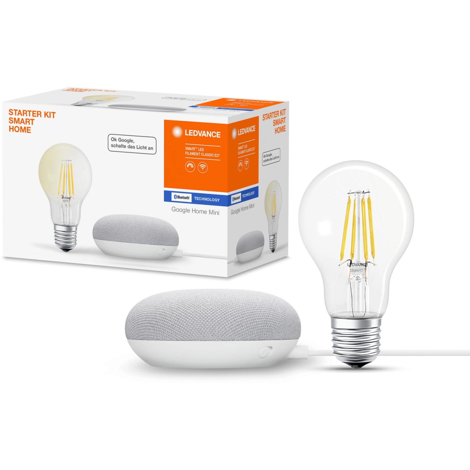 Ledvance Google Home Mini Starter-Set Speaker Kreide + Filament Leuchtmittel