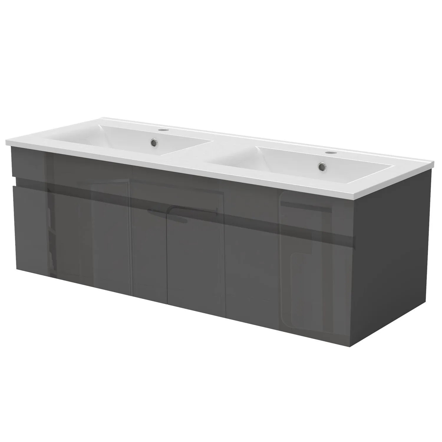 AICA Badmöbel BERGEN 120 cm Keramik Waschtisch mit Unterschrank Hochglanz Anthrazit Grifflos Softclose Türen 2 tlg.