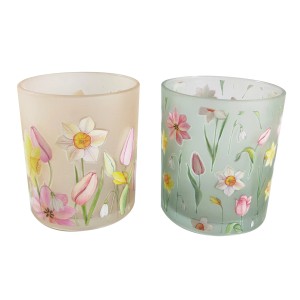 Multicolor Windlicht Tulip von Boltze, 10x9x9 cm, mit Blumenmuster. Kerzenhalter für stimmungsvolles Licht.