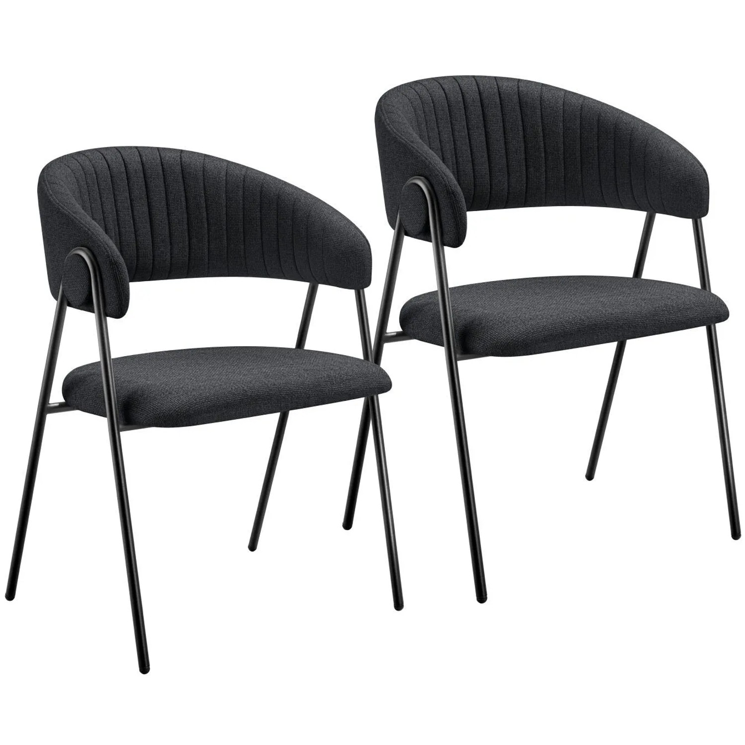Tectake Armlehnstuhl Bedano Webstoff  Gepolstert Durchgehende Lehne In C Form Mit Steppmuster 2Er Set 58 x 60 x 85 cm Schwarz