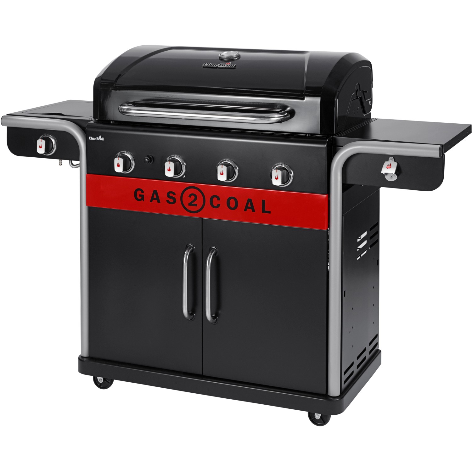 Char-Broil Gas2Coal 2.0 440 Hybridgrill mit 4 Brennern, schwarz. Gas- und Holzkohlegrill.