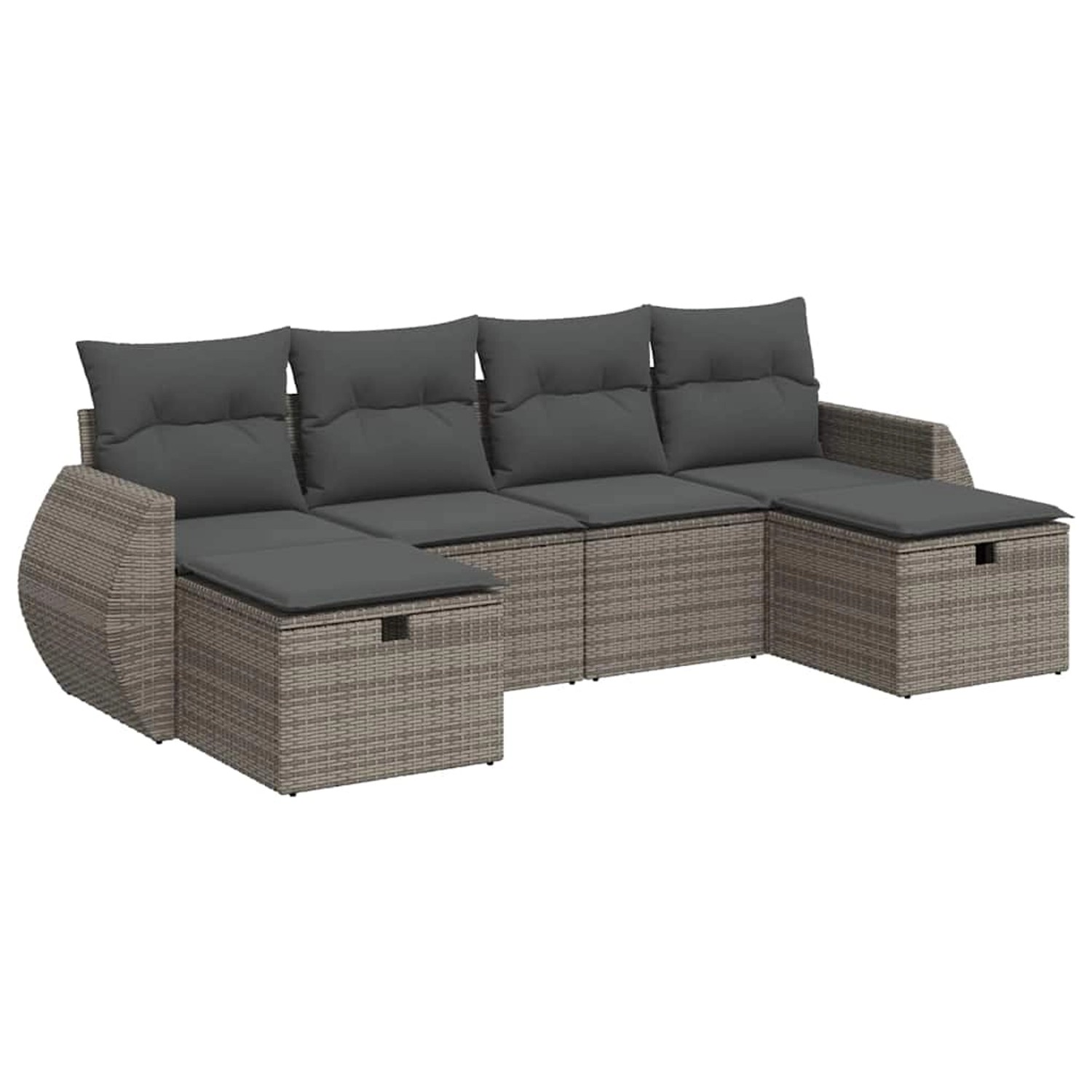 vidaXL 6-Tlg Garten-Sofagarnitur mit Kissen Grau Poly Rattan 3325626
