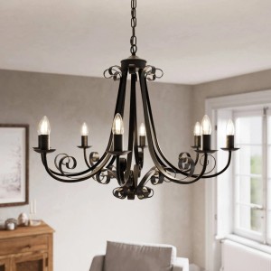 Lindby Kronleuchter Scaleria 9639191 Retro Vintage Antik in Braun aus Metall 8-flammig E14 Wohnzimmerleuchte