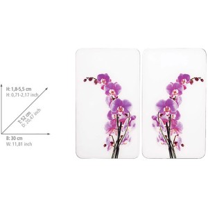 2er-Set Herdabdeckplatten mit Orchideenblüten-Motiv für alle Herdarten.