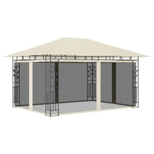 Cremefarbener vidaXL Pavillon 4x3m mit Moskitonetz für Garten & Terrasse.