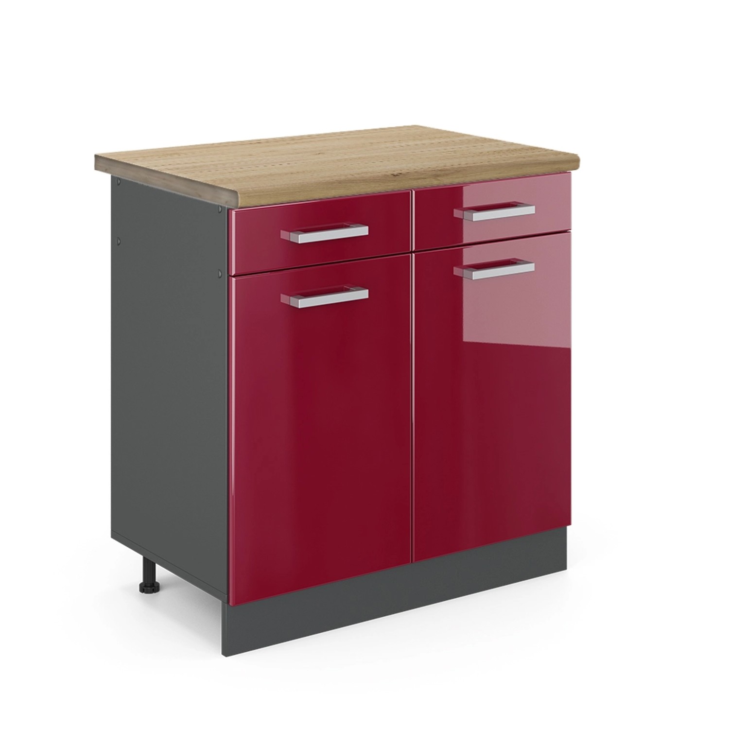 Vicco Küchenunterschrank R-Line Bordeaux Hochglanz/Anthrazit 80 cm AP Eiche günstig online kaufen