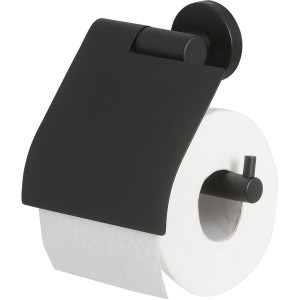 Schwarzer Tiger Toilettenpapierhalter Boston mit Deckel aus Edelstahl.