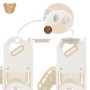 Detailaufnahme Kinderrutsche 3in1 mit Turm und Basketballkorb in Weiß-Beige. Montage-Detail.