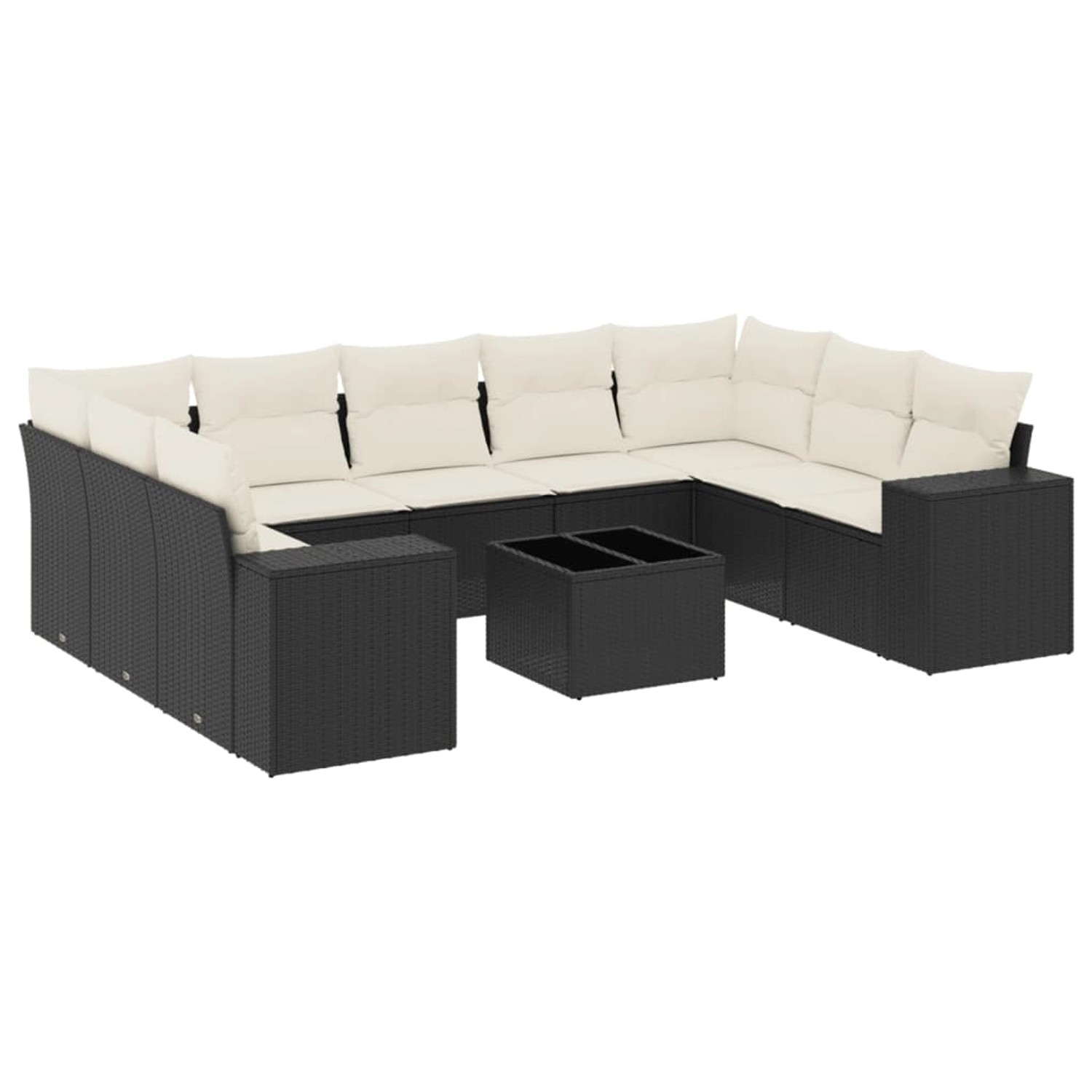 vidaXL 10-Tlg Garten-Sofagarnitur mit Kissen Schwarz Poly Rattan 3223005 günstig online kaufen