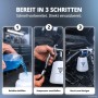 STAHLWERK Druckluft Reinigungspistole: 3 Schritte zur Kfz-Aufbereitung. Behälter befüllen, Kompressor anschließen, bereit zum Reinigen.
